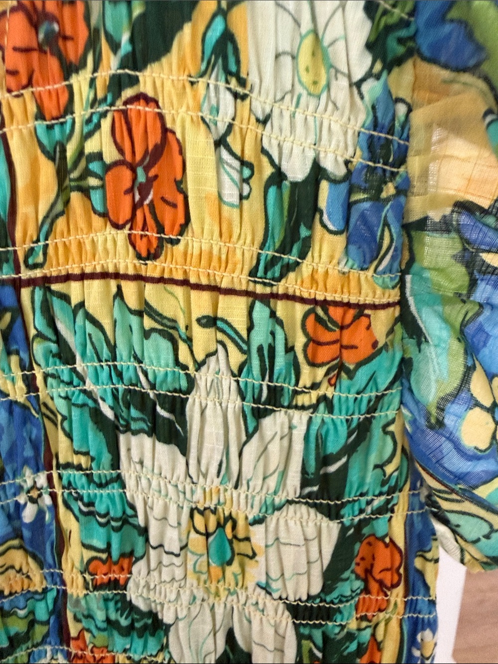 anthropology Floral Lemon Print Smoked V-Neck Maxi Dress - Green & Yellow - Picture 3 of 7
